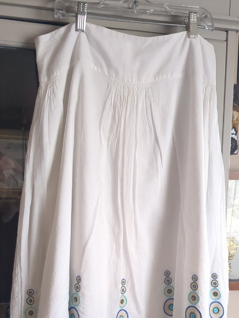 Isaac Mizrahi White Midi Cottoni Skirt w/Embroidery